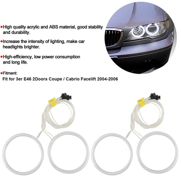 4 stk. bil hvite engleøyne frontlykter LED Halo-ringer 106 mm/4,2 tommer montering passer til E46