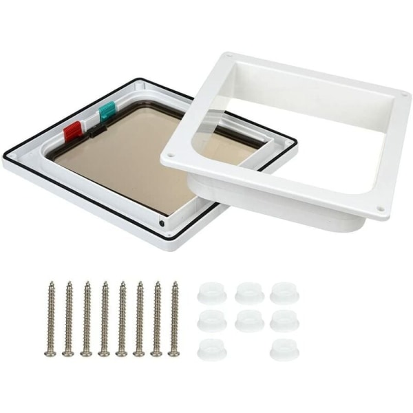 Kattdörr med 4-vägsmagnet, husdjursdörr för katter och små hundar, kattdörr med tunnel (L-25 x 23,5 x 5,5 cm, vit)