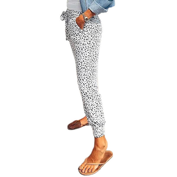 Stretch-träningsbyxor i leopard med dragsko för kvinnor White L
