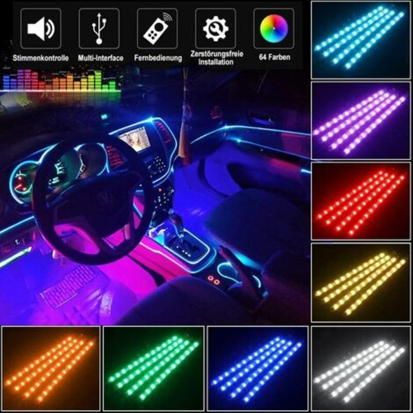 Pack Car LED Interiörbelysning - 72 Flerfärgad LED Car Interior Lights - Med ljudaktiv funktion och trådlös fjärrkontroll C