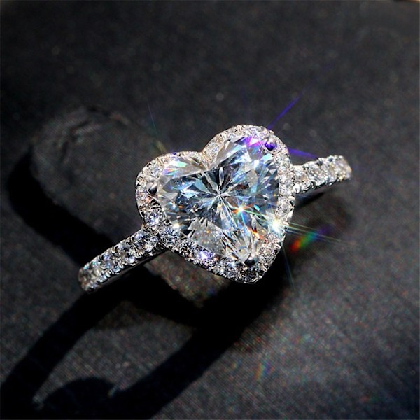 Kvinder Ring Hjerte Form Rhinestones Smykker Galvanisering Mode Udseende Fingerring til bryllup US 8