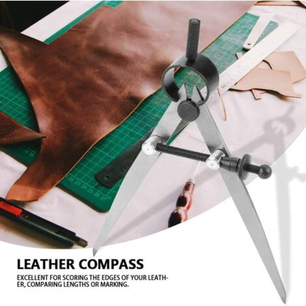 Nahkainen kuivakärkikompassi jousijakaja Pyörivä Scratch Craft Tool, Säädettävä Leathercraft Kompassi Tee itse ompelutyökalut 11