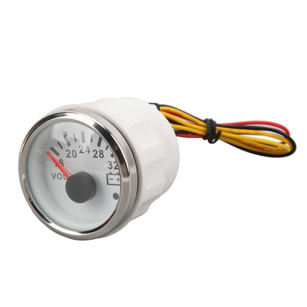 52mm Voltmeter Måler 18V‑32V Hvit Skive Sølvramme Universal Elektrisk Pointer Spenningsmåler for RV Båt DC9‑32V