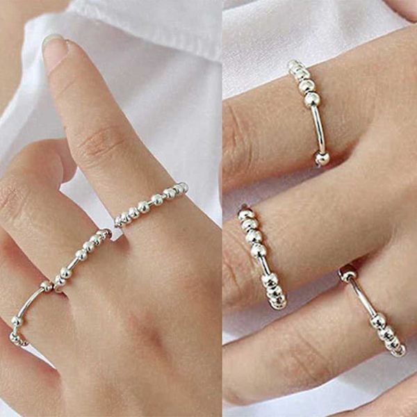 Painetta vähentävä helmi Unisex sormus kuparipallo pinottava sormuskorutarvike US 7