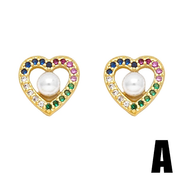 Örhängen Vintage Zircon Heart Stud Modesmycken Ac9871 A