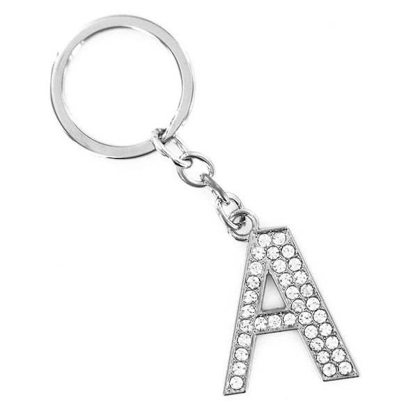 Simpel stilfuld bogstavnøglering Metal Rhinestones nøglering Alfabet nøglering Taske Vedhæng Charm Fødselsdagsgave (bogstav F) A