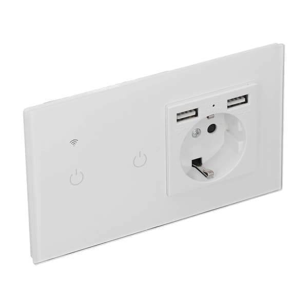 WiFi Smart Switch Dubbel USB Dold Vägguttag APP Röst Touch Kontroll EU Standard AC100 240VAC