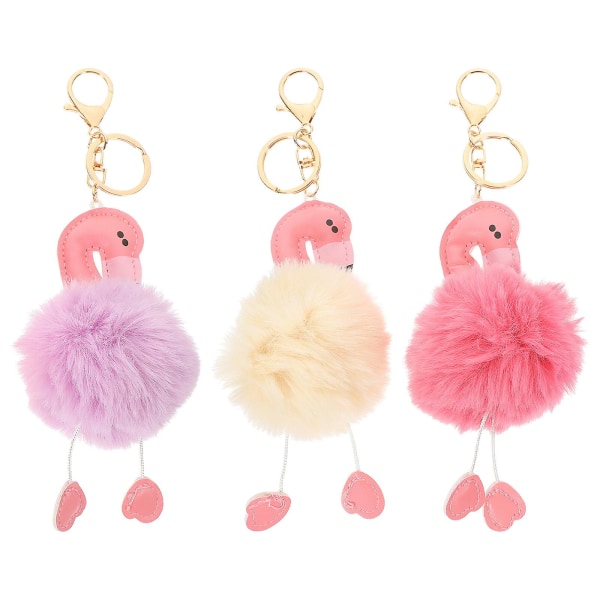 3 st Fluffy nyckelring plysch djur Flamingo nyckelring Nyckelhållare hängande dekoration (vit/rosa/lila)