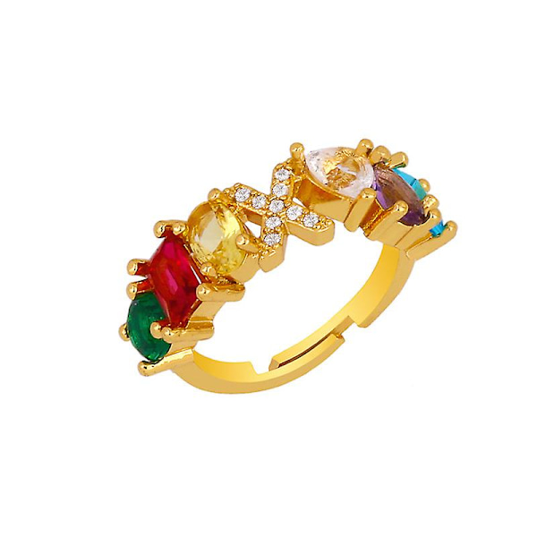 Ring vintage zirkon färgglada brev modesmycken Ac9362 X