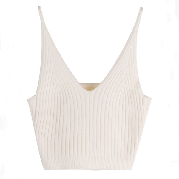 Oikean kulutuksen syvä V-pääntie neulottu camisole valkoinen