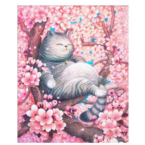 Cherry Blossom Tree Cat diamond painting (30*40cm)