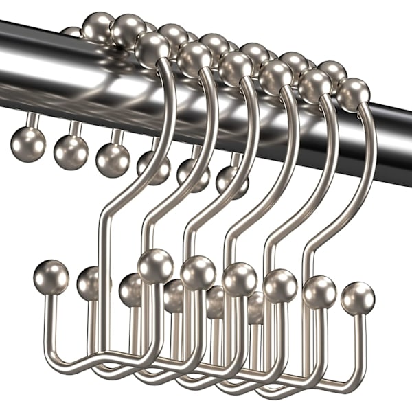 Duschdraperikrokar, rostskyddad metall dubbelskjutbara duschdraperiringar för duschdraperier, set med 12 krokar - nickel