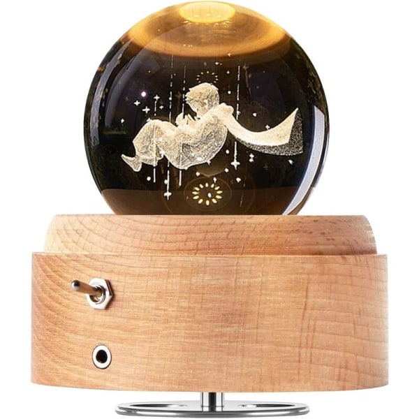 Crystal Ball Music Box, 360° pyörivä puinen musiikkirasia valolla, lahja jouluksi, kiitospäivä, syntymäpäivä, ystävänpäivä