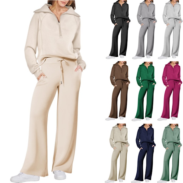 Womens 2 Piece Outfits Sweatsuit Set Oversized Half Zip Sweatshirt Wide Leg Sweatpants Lounge Set Tracksuit S