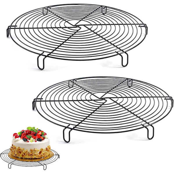2 enkelt bagerist, non-stick trådriste, kølende runde brødkager, undergrillstativ 32x32x3cm (sort)