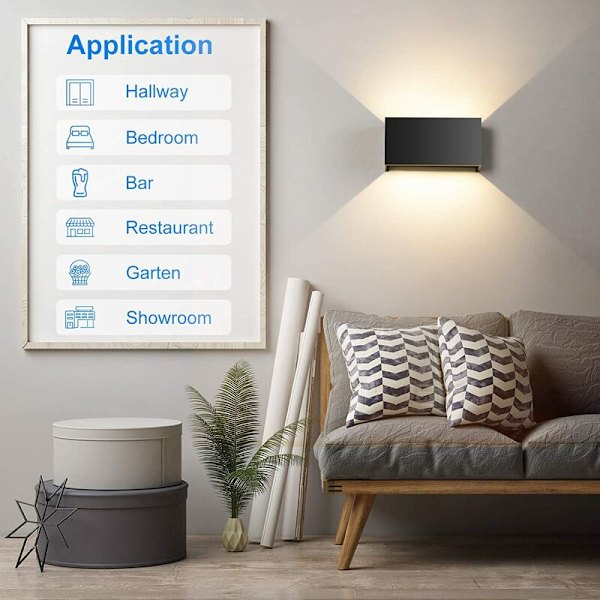 Svart 24W varmt ljus utomhus vägglampa vattentät modernt minimalistiskt vardagsrum superljus LED-dimning，för inomhus och