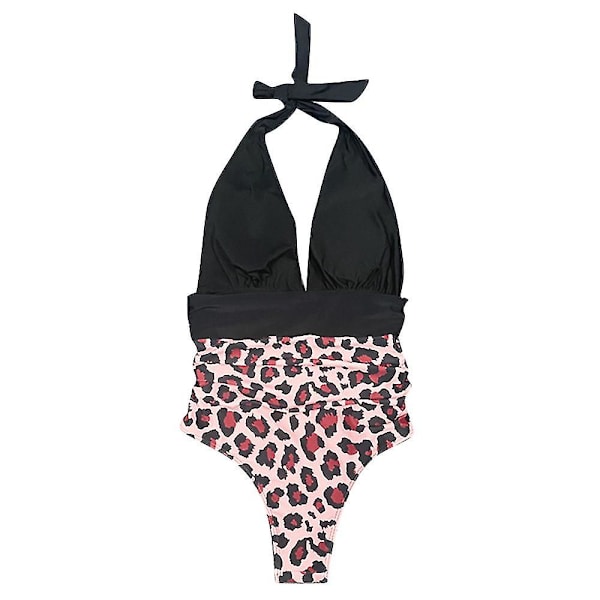 Dame One Piece Badedragt Halter Neck Svømmekostume Badedragt Badetøj Black Leopard M