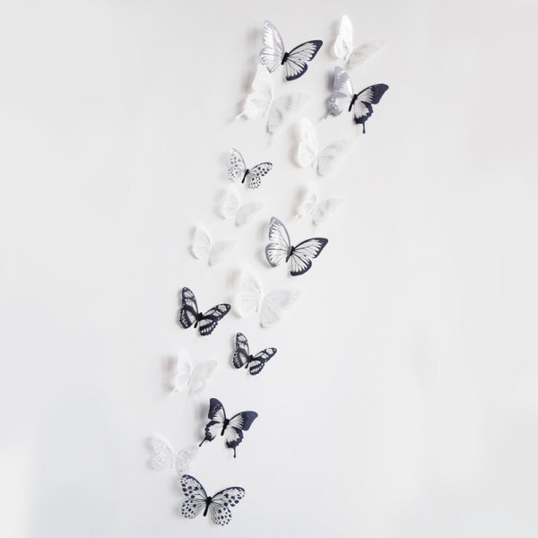 (Butterfly HZ-101) 18 sæt 3d tredimensionelle sommerfugle vægklistermærker vægdekoration til hjem og have dekoration