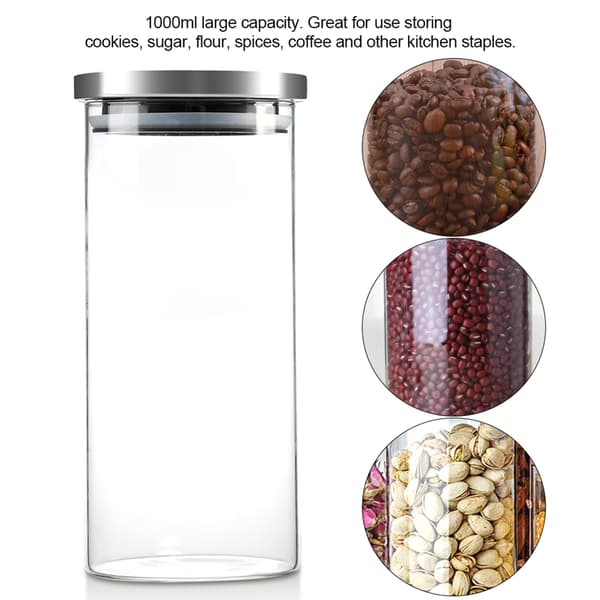 1000ml Glasburk Kaffebönor Kök Matbehållare Rostfritt Stållock