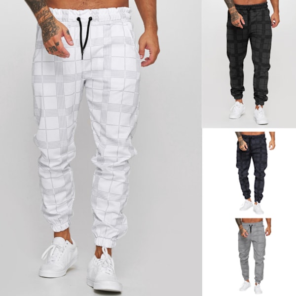 Harem-byxor för män i rutig design med fickor, smala byxor Gray XL