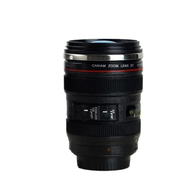 Creative Camera Lens Cup Vandkrus Sort rustfrit stål kaffekrus (sort 400 ml)