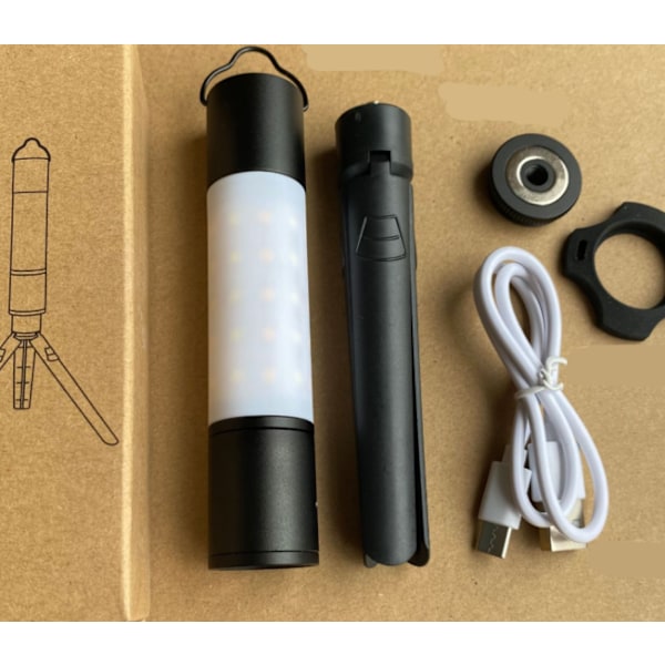 Campinglampa, lägerladdningslampa T6 zoom ficklampa (set med 5 delar)