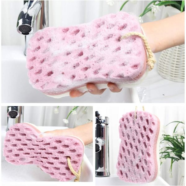Packa badsvamp för kvinnor, män och barn, Loofah badsvamp, 3 färger och stora tillbehör för badsvamp (stort)