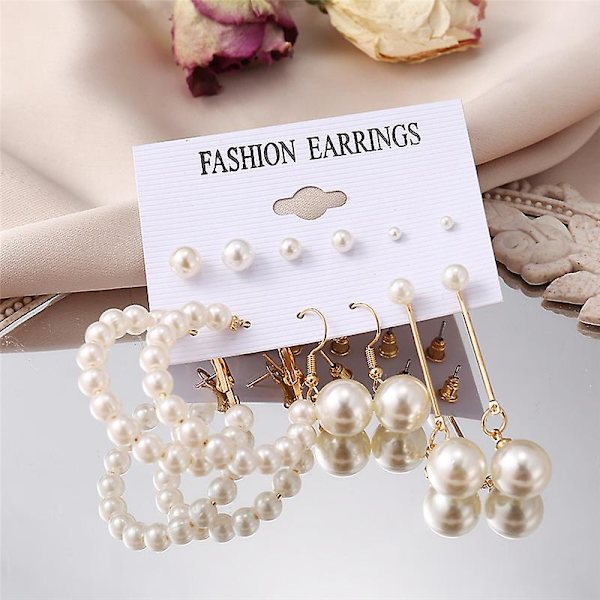 Øreringe Sæt Pearl Hoop Studfashion smykker B1978 SJ8889