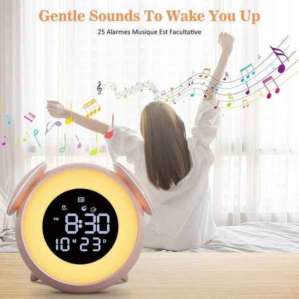 LED-vækkeur Ambient Music Light Home Alarm Clock Light Clock (Pink)，til soveværelse, stue