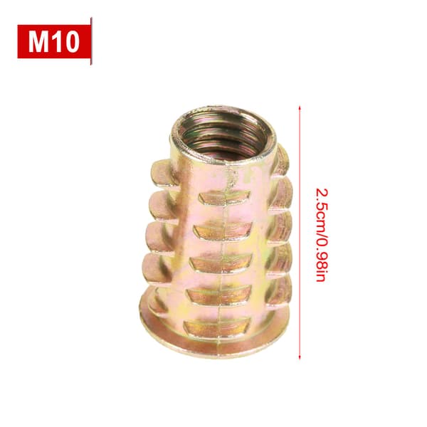 M10x25mm Möbelmuttrar i zinklegering, gängade för träinsats, 10-pack