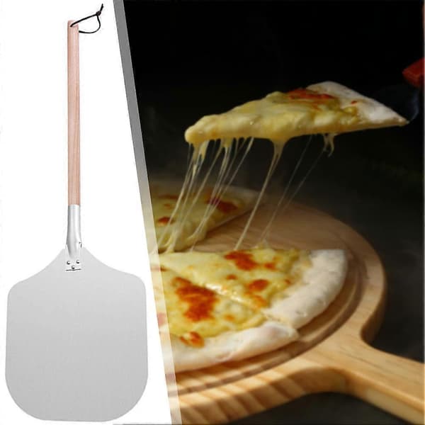 Avtakbart trehåndtak aluminium pizzaspade perforert pizzaoverføringsspatel bakeverktøy 2