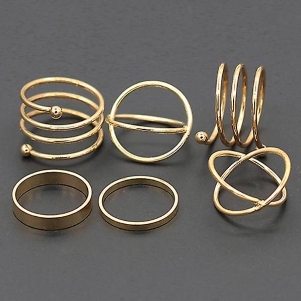 6 stk/sæt Kvinder Golden Tone Stack Plain Slim Band Midi Ring Spiral Knuckle Rings US 8