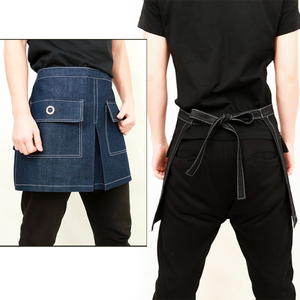 Halvlångt förkläde restaurang mjölkte servitör frisör manikyr jeansförkläde overall(svart,60*38cm),