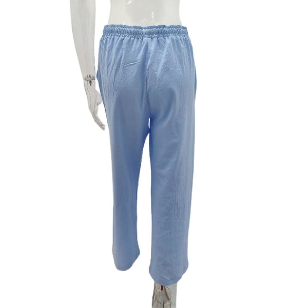 Naisten kiristysnyörillä joustavat leveät housut Light Blue XL