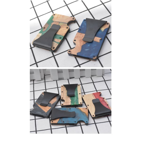 Anti-demagnetisering Anti-tabt harpiks træ Smart Rfid Airtag tegnebog ClipGrøn-Rød-