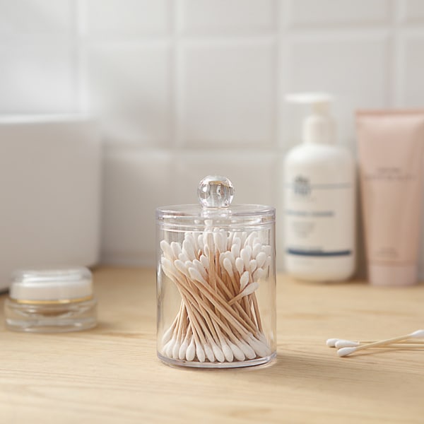 Organizer med stativ [6-pack] - 15 oz apotekarburkar i glas med lock för bomullstussar, svabbar och tandtråd, set för sminktillbehör