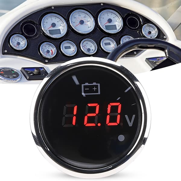 2 Tommer Batterispændingsmåler LED Digital Display IP67 Vandtæt Smart Alarm Universal til Båd Bil Sort
