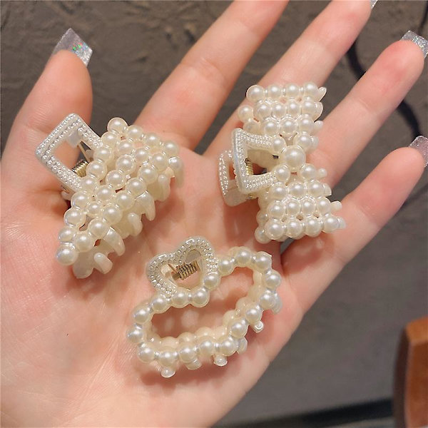 Liten hel pärla Inlagd Catch Clip Vintage Anti Slip Starkt Fixad Delikat Pearl Hårklämma Triangle
