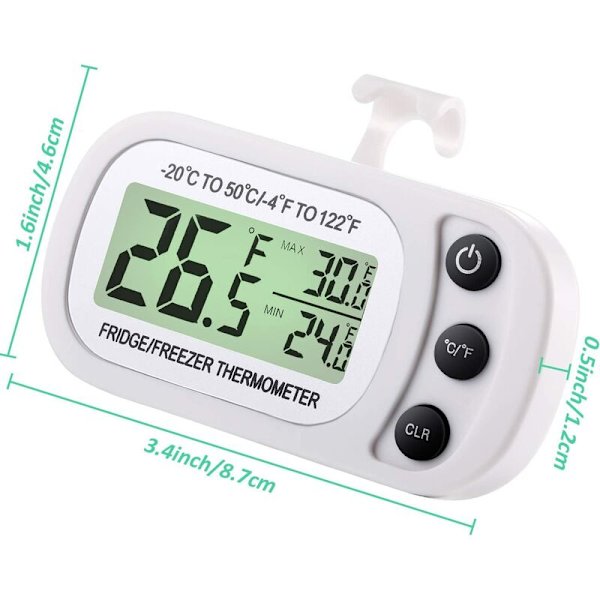 Pack vedenpitävä digitaalinen jääkaapin lämpömittari, suuri LCD, pakastinhuoneen lämpömittari magneettisella taustalla, ei röyhelöitä helposti