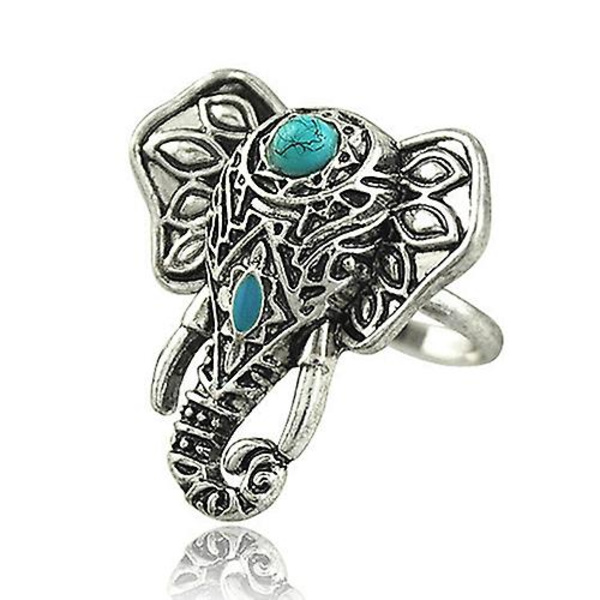 Vintage Bohemia Elephant Turkos Ovan Knuckle Ring Mid Finger Tip Smycken
