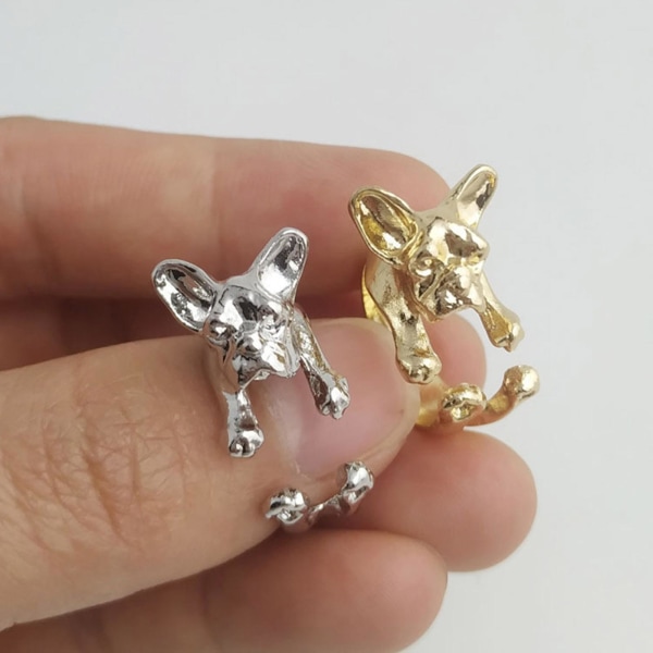 Finger Ring Utsökt Form Levande Färg Legering Vintage Fransk Bulldog Ring Bröllop Band För Dam Silver