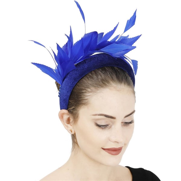 Feather Pannband Elegent Retro Utsökt utförande Huvudbonader för kvinnor och flickor Bröllop Tea Party Blue