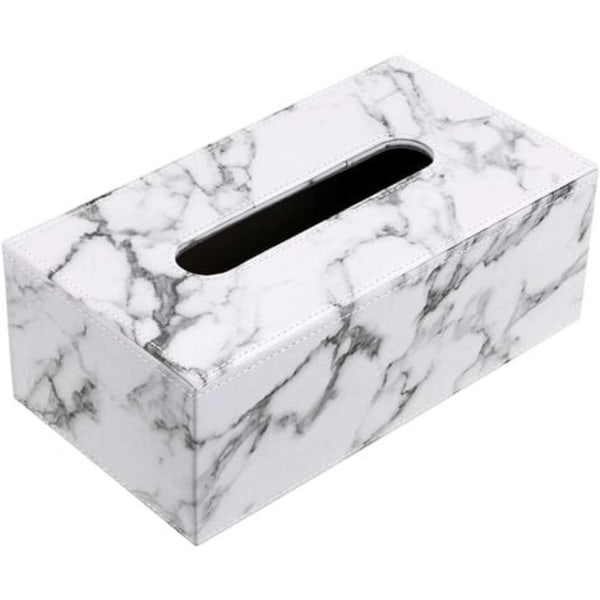 Rektangulär PU-läderdispenser vävnadslåda, för familj, kontor, surfplatta (vit marmor) 24x12x9cm