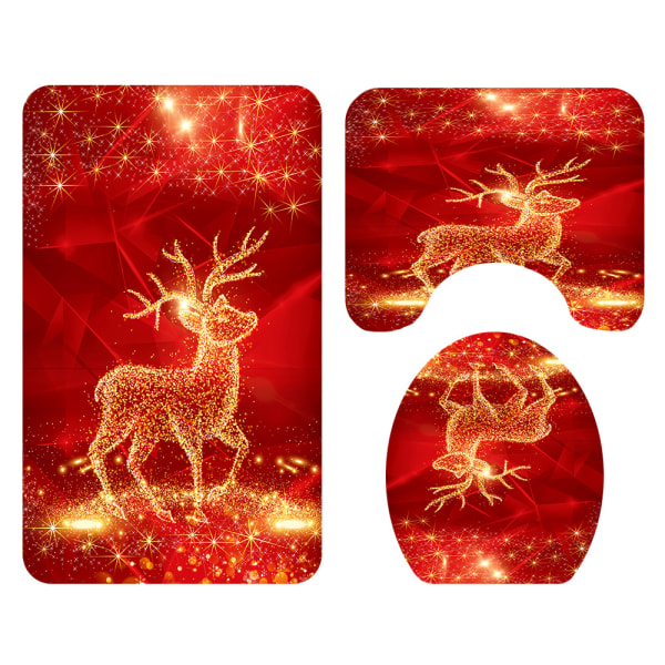 Christmas Deer Toilet Gulvmåtte Firedelt badeværelse Juletæppesæt, SD1,