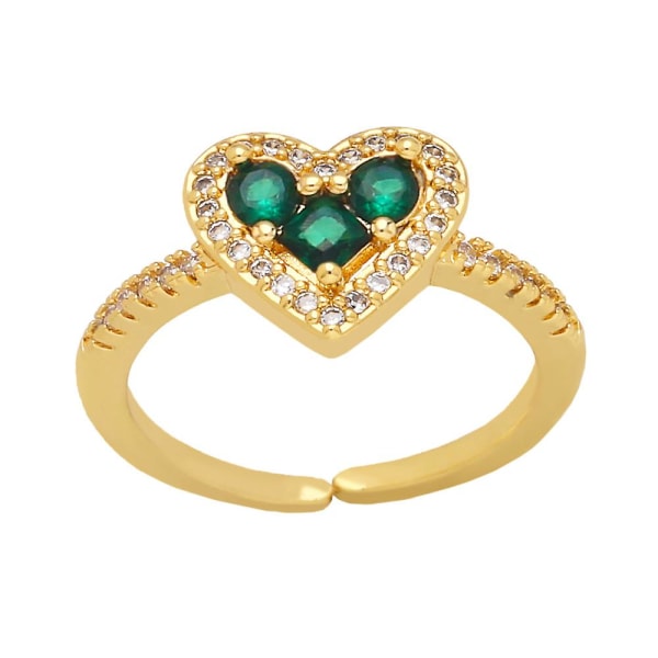Ring Vintage Zircon Heart Stud Justerbara Modesmycken Ac10793 Green