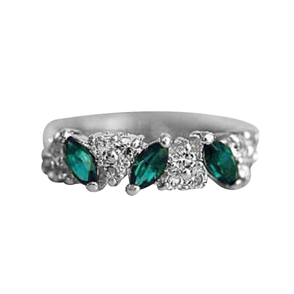 Vintage naisten Emerald Cubic Zirkonia upotekoristeinen sormus hääkorut lahja Silver