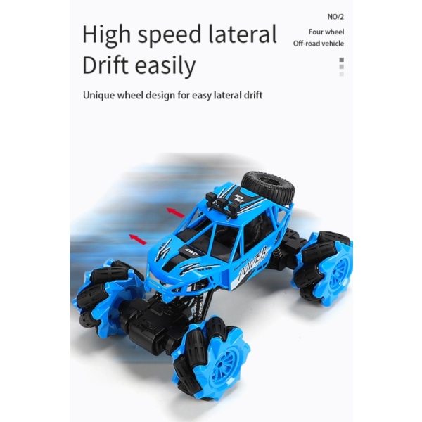 Fjernbetjeningsstuntbilen kan rotere 360 ​​grader ved induktion, terrængående legetøjsbil (blå, håndtagsfjernbetjening)