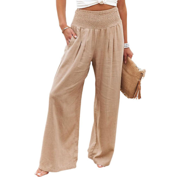 Damer med elastisk midja Casual raka byxor Brown S