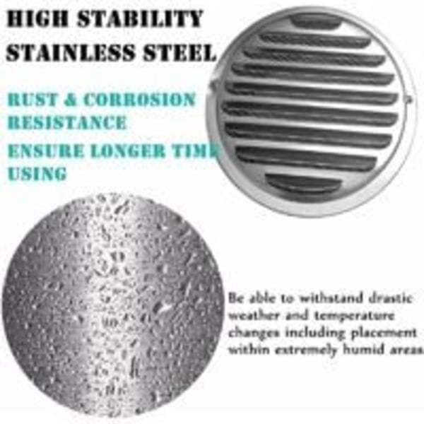 Rustfrit stål udluftningsrør Luftindtag 100 mm metal udstødningsgitter dæksel med beskyttelsesnet (10,2 cm)