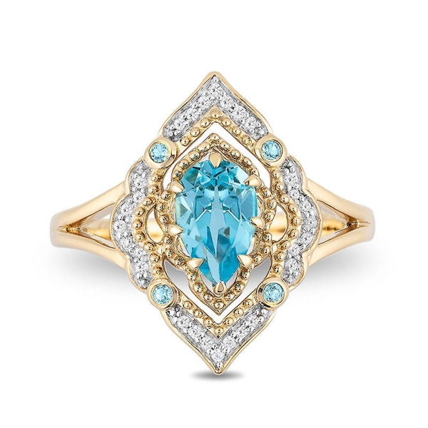 Waterdrop Faux Blue Topaz Kvinnor Hollow Finger Ring Party Bankett Smycken Present US 6